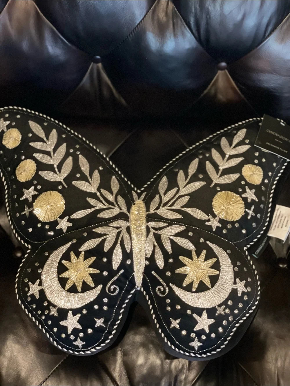 CYNTHIA ROWLEY NWT Butterfly Shaped Embroidered Celestial Accent Throw Pillow